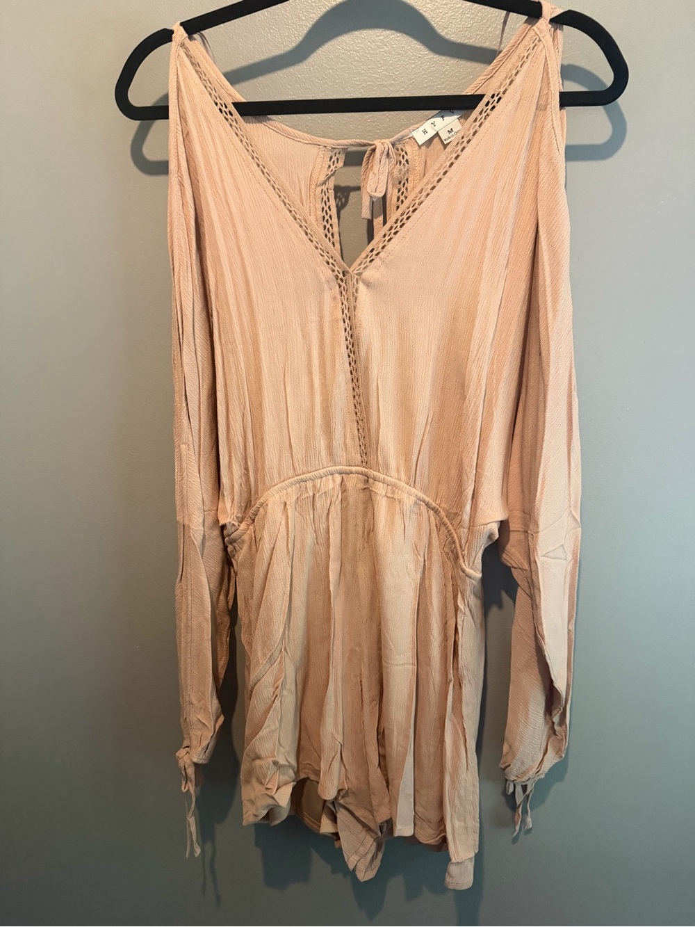 HYFVE Blush Beige Long Sleeve Romper with Tie Back